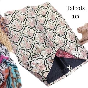 New Talbots Shimmer Green Pink Patterned Skirt Size 10